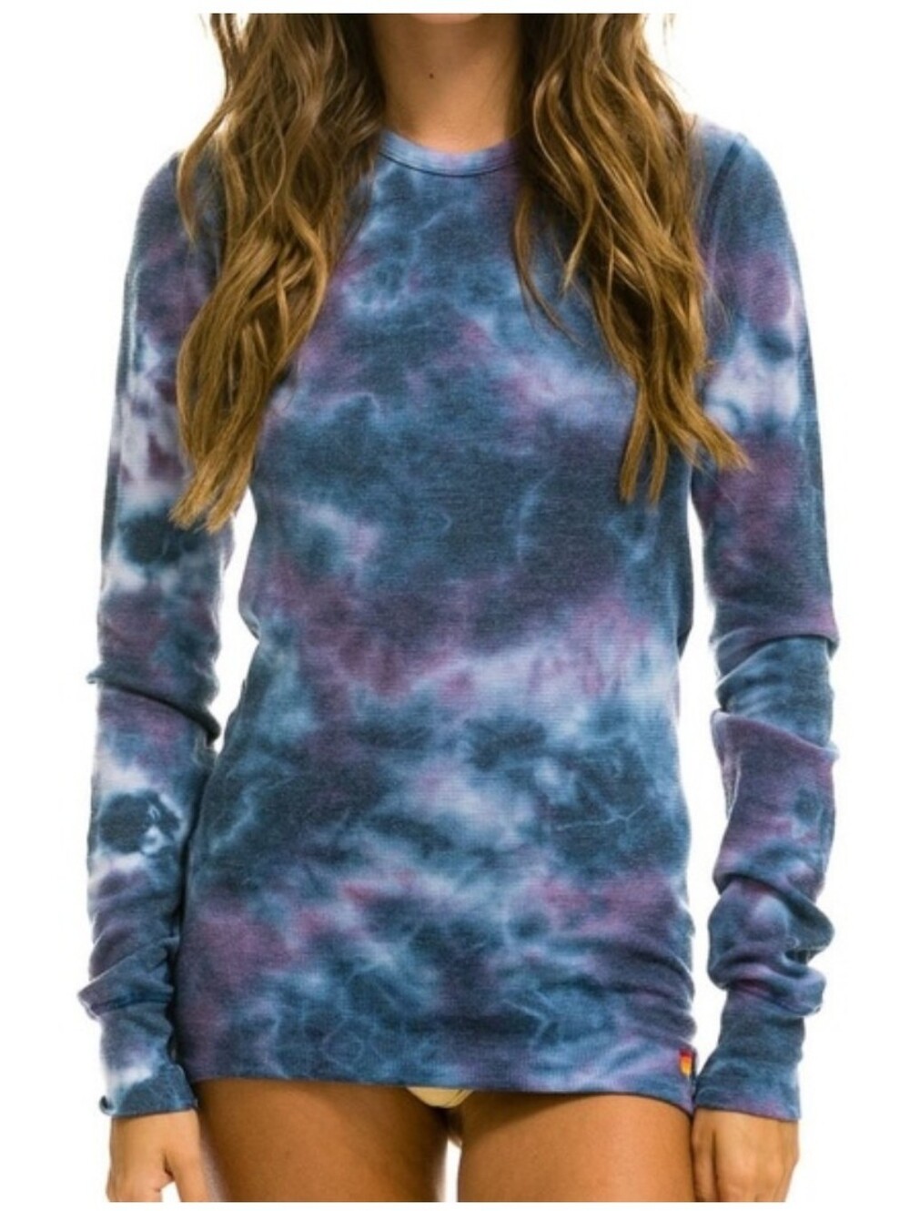 Aviator Nation Hand Dyed Unisex Tie Dye Thermal Long Sleeve Waffle Knit Shirt XS - Picture 2 of 13